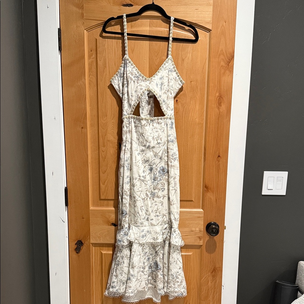 V. Chapman Backless White and Blue Dress